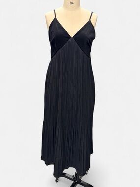 Black Pleated Slip Dress with Spaghetti Straps